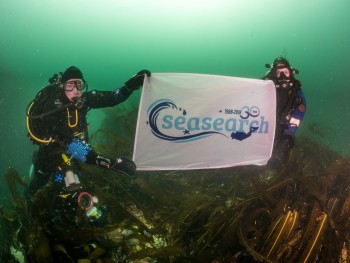 Natalie Hirst National Seasearch Coordinator (right) and Lisa Kamphausen, Scottish Natural Heritage (left) on wreck on the Tabarka celebrating Seasearch's 30th anniversary © Joanne Porter
