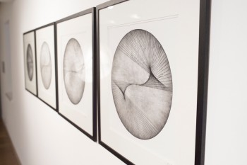 My family portraits in 2016 (L-R) - 72˚08’.03/ 06˚11’14/ 98˚11’.23/ 71˚10’.24, collograph prints ©Norna Sinclair Artwork on exhibition at Pier Arts Centre
